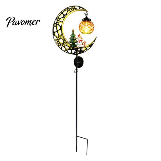 Christmas Gift for Garden Lovers Solar Moon Light, Santa Snowman Crescent Stake Warm Waterproof Metal Lanterns LED Glow, Festive Pathway Light Outdoor