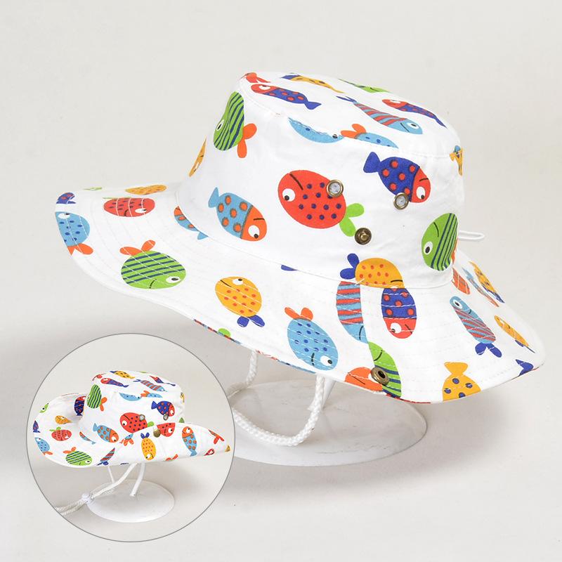 

1014 cotton thin baby hat spring summer hat animal pattern hat children sun protection bucket hat men and women basin hat new