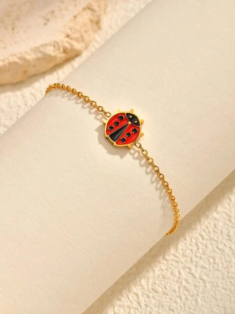 Cute Stainless Steel Animal Bracelet for Women Little Girl,Fashion Magic Ladybug Lady Lucky Adjustable Bracelets,Sweet Jewelry