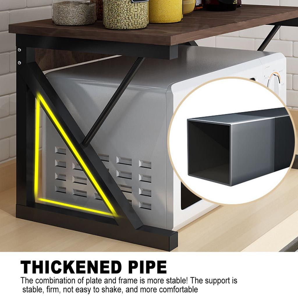 2 Tier Microwave Oven Stand Wood Storage Rack Shelf Z Shape Space Saving Kitchen Bracket Cabinet Organizer Metal + Wood 21.25x13.77x14.17in