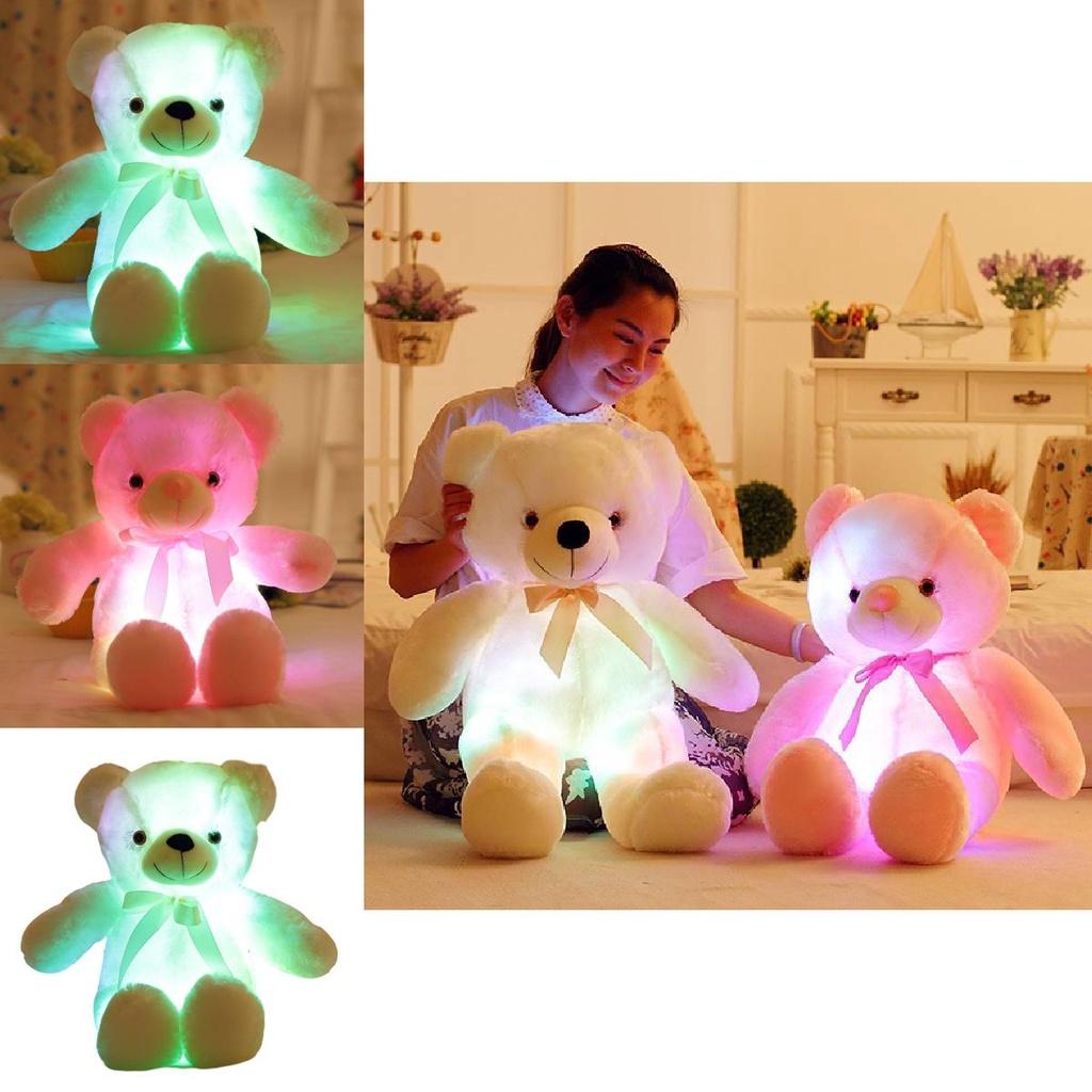 LED-Leuchtender Teddybär Plüschtier mit Fliege Design Langhaarig Bunte Blinkende Lichter