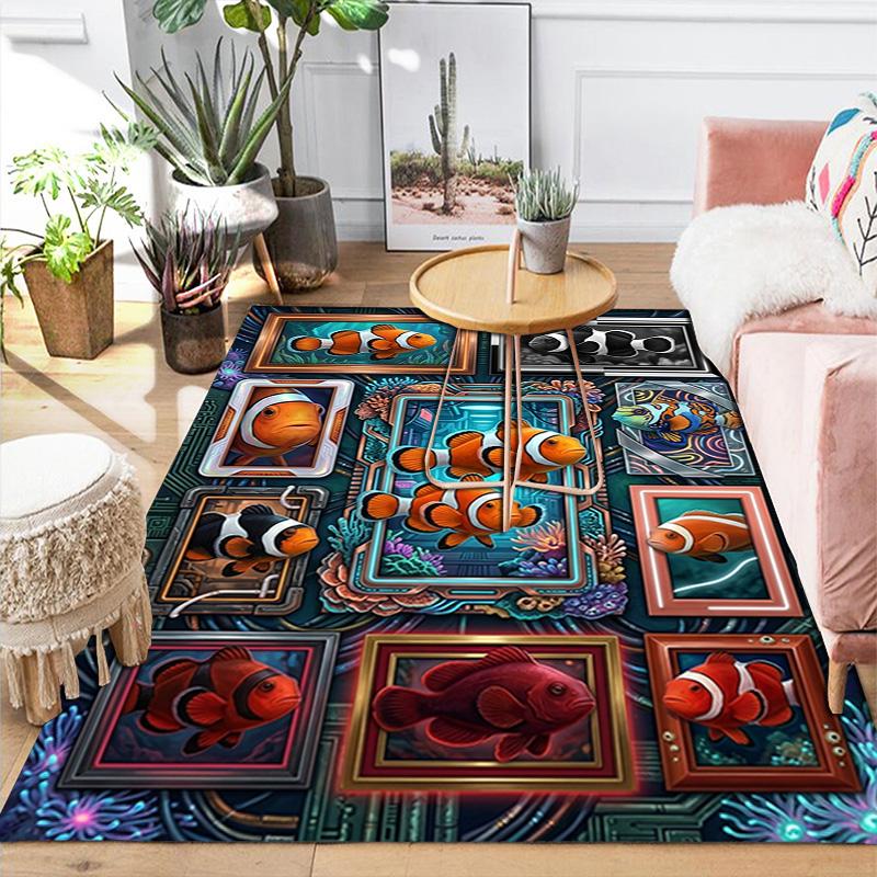 Clownfish Frames Composition Pattern Rug Floor Mat for Living Room or Bedroom Soft and Comfortable Carpet a Gift for Birthday and Holiday.