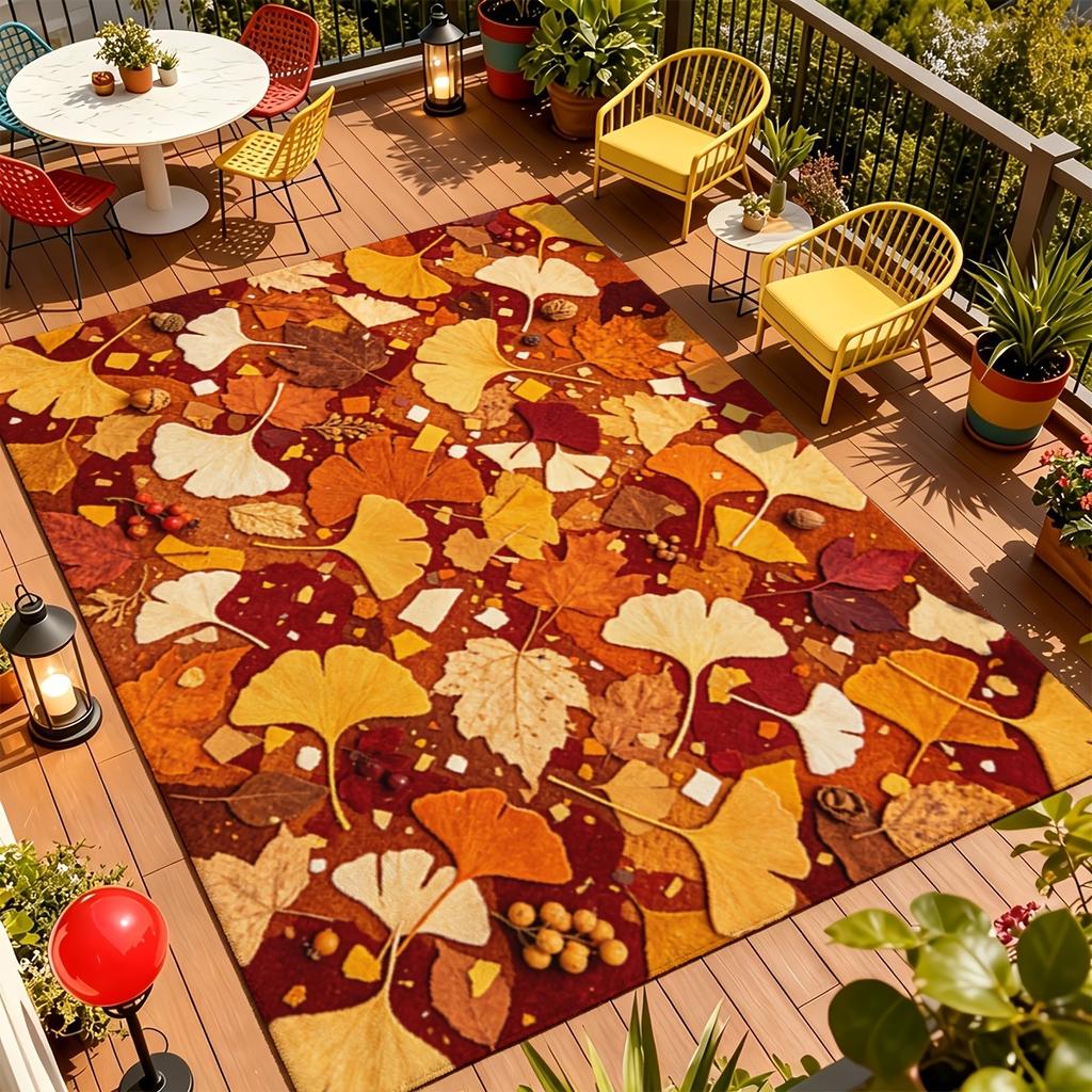 Autumn Maple Leaf Rectangle Area Rug, Fall Season Foliage Printed Floor Carpet, Warm Harvest Living Room Indoor Home Decor