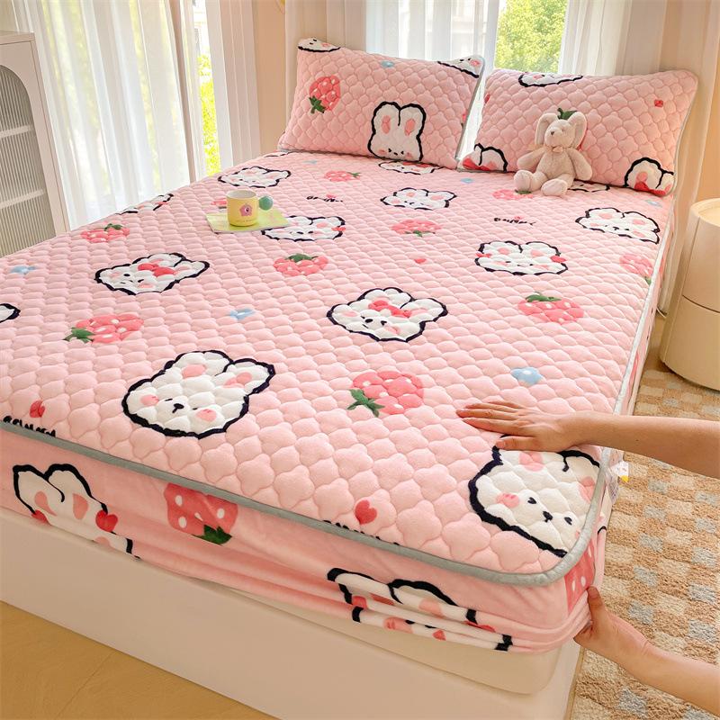 

Утолщенный хлопковый чехол для кровати, односпальный чехол для кровати, коралловый бархат, молочный бархат, зимний матрас, нескользящий защитный чехол 90*200cm