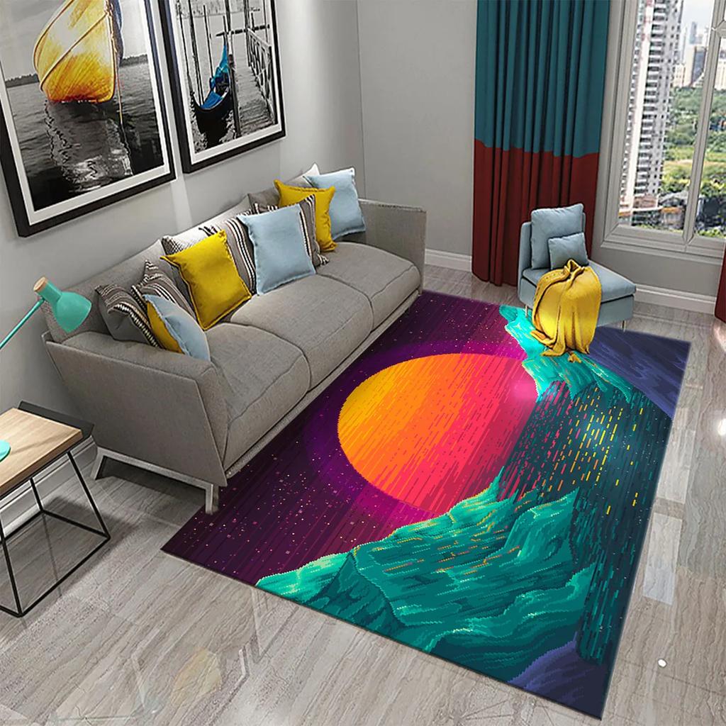 3D Colorful Cartoon Sunrise Carpet for Bathroom Entrance Non-Slip Mat Kitchen Living Room Kids Bedroom Decor Floor Carpet Rugs