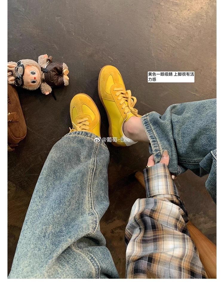 Grape Mother Has the Same Lace-up Color Matching Round Head Versatile Comfortable Casual Leather Board Shoes Heightening German Training Shoes Women