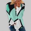Womens V-Neck Half-Zip Long Sleeve Oversized Hoodie With Geometric Print Casual Comfort Fit 2025