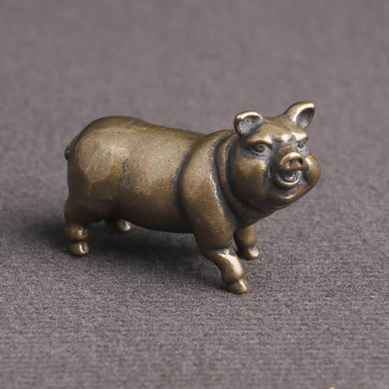 Cute Copper Pig Figurine Lucky Animal Statue Home Decor for Living Room Ornament  Antique Brass Office Desk Decoration Miniature