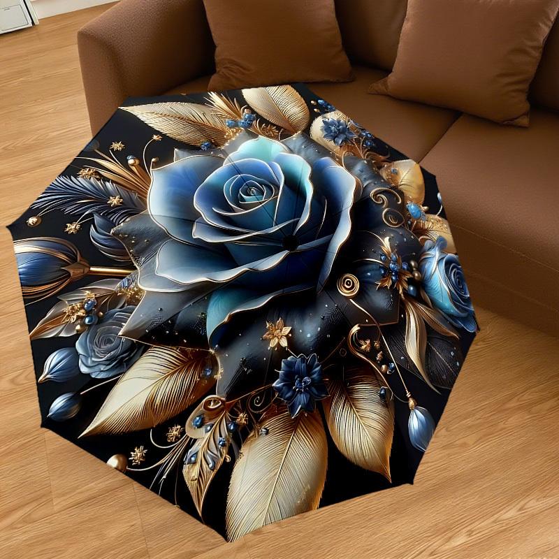 1PC Blue Rose Gold Leaf Umbrella-8-Rib Reinforced, Automatic Open, Lightweight & Durable, Cute Fashion Accessory for Outdoor-A1258