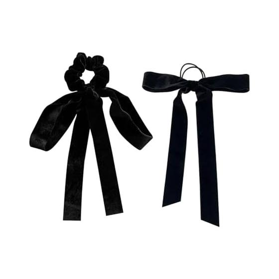shefun Scrunchie Velor Ribbon Hair Ties Black Set of 2 Stylish Hair Accessories Velvet Hair Ties Tie Hair Ribbon Ladies Hair Accessories JP216
