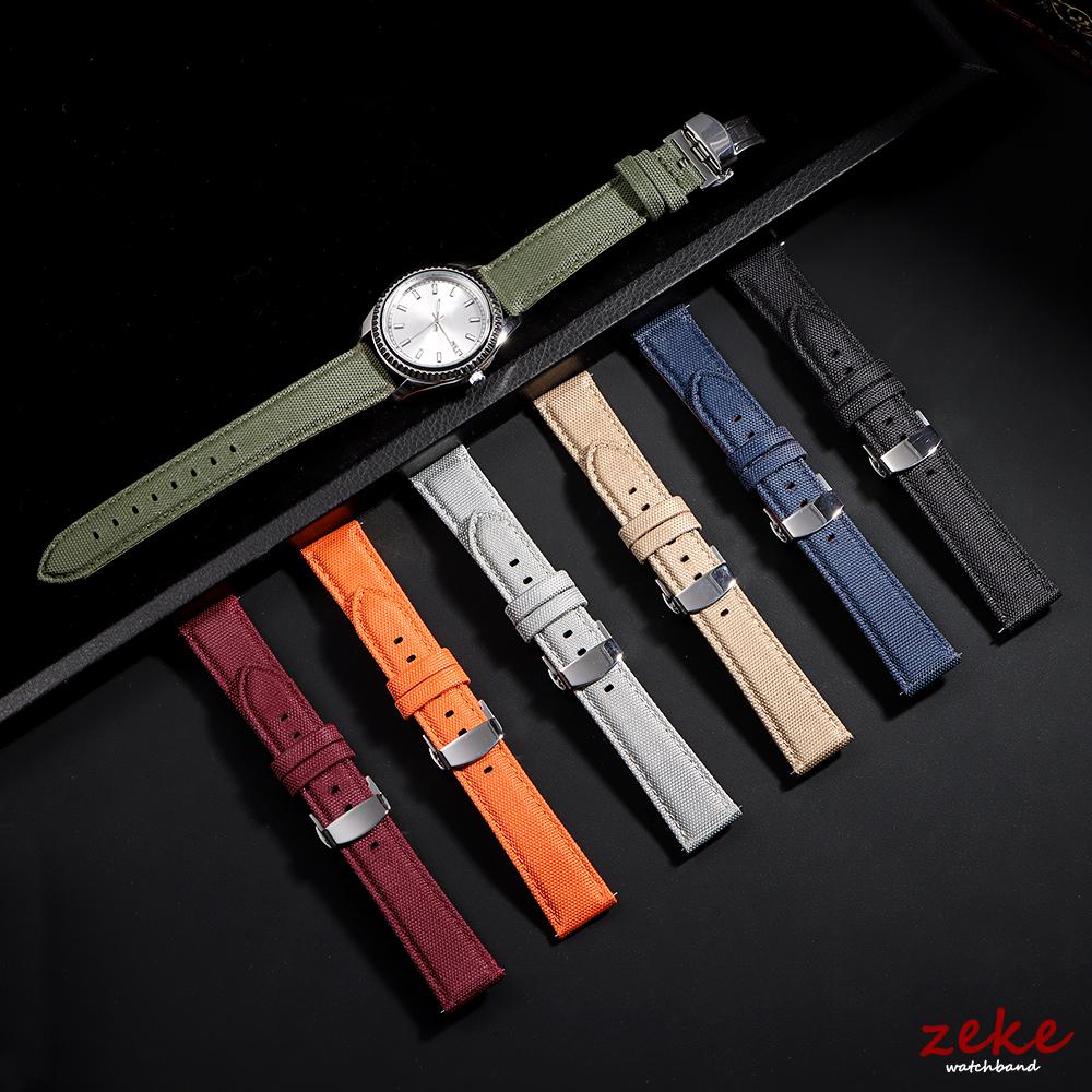 22mm Waterproof Sailcloth Watch Strap Nylon+Leather Watchband Men Women Butterfly Buckle Band Quick Release Sport Watch Bracelet