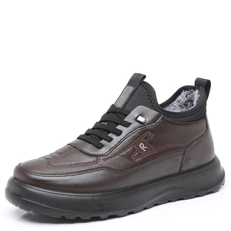 Cotton shoes piled and thickened winter new cotton boots comfortable and warm snow shoes platform leather surface men's casual shoes