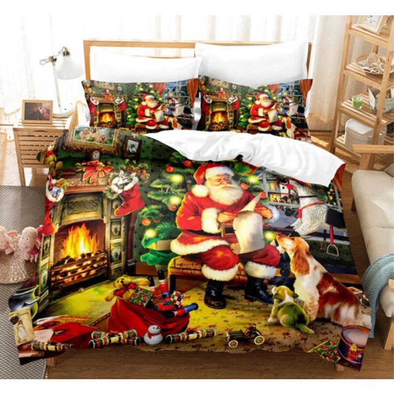 3D Digital Printing Christmas Three-Piece Set, Holiday Decoration Bedding Set