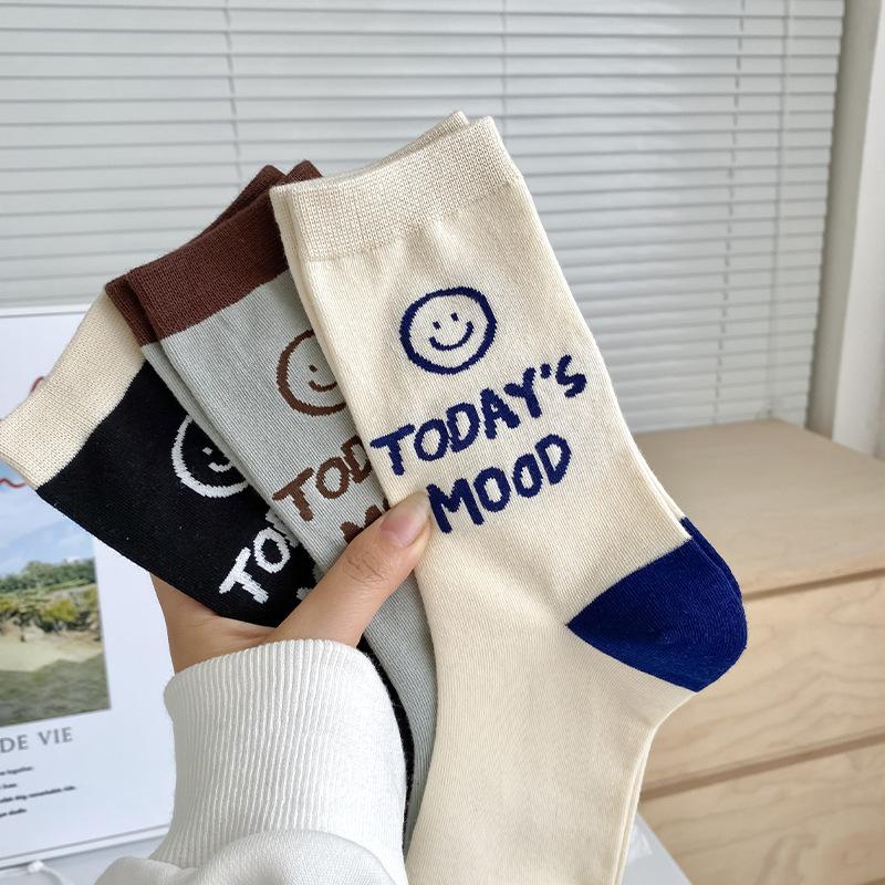Buchstaben Socken Damen Mittellange Socken Japanisch Basic Kontrastfarbe Trendige Socken Koreanisch Vielseitig Gekämmte Baumwollsocken