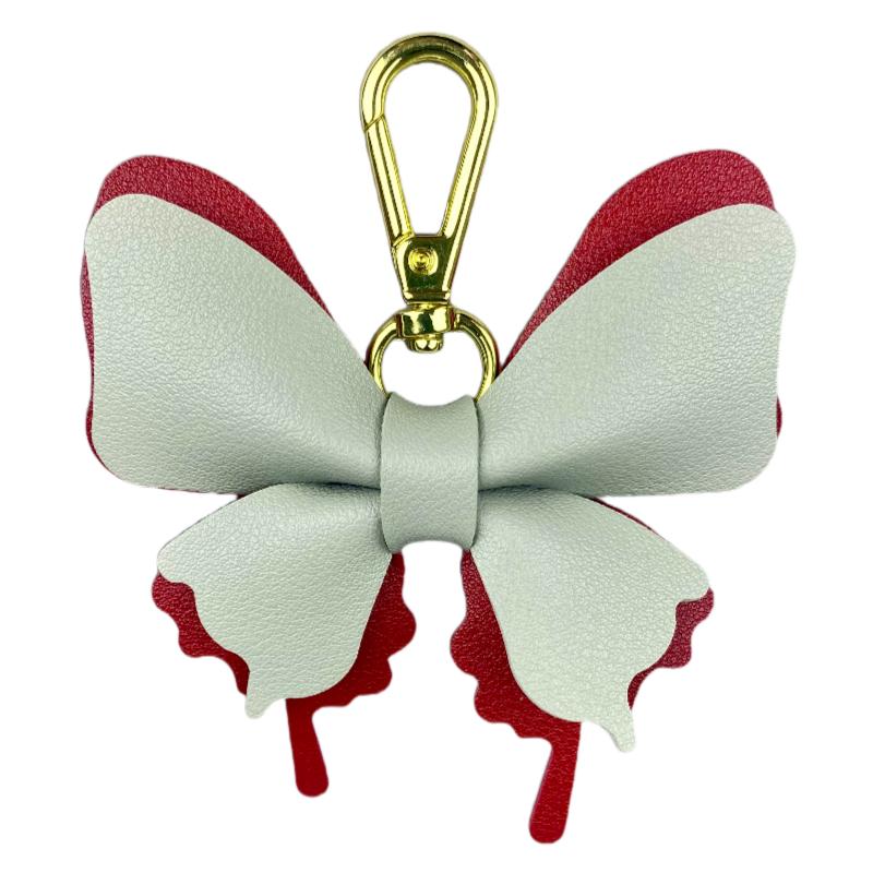 Handcrafted Elegant Butterfly Leather Keychain Double-Layer Wing Design with Premium Light Gold Hook Bag Charm Gift Accessory