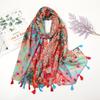Fashion Luxury Ink Painting Floral Tassel Viscose Shawl Scarf Lady High Quality Wrap Pashmina Stole Bufandas Muslim Hijab