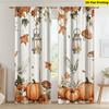 2 Stuks Digitale Print Gordijnen, Herfst Pompoen Vintage Lantaarn Paddenstoel Vogel Patroon, Waterverf Handgetekende Stijl voor Woonkamer