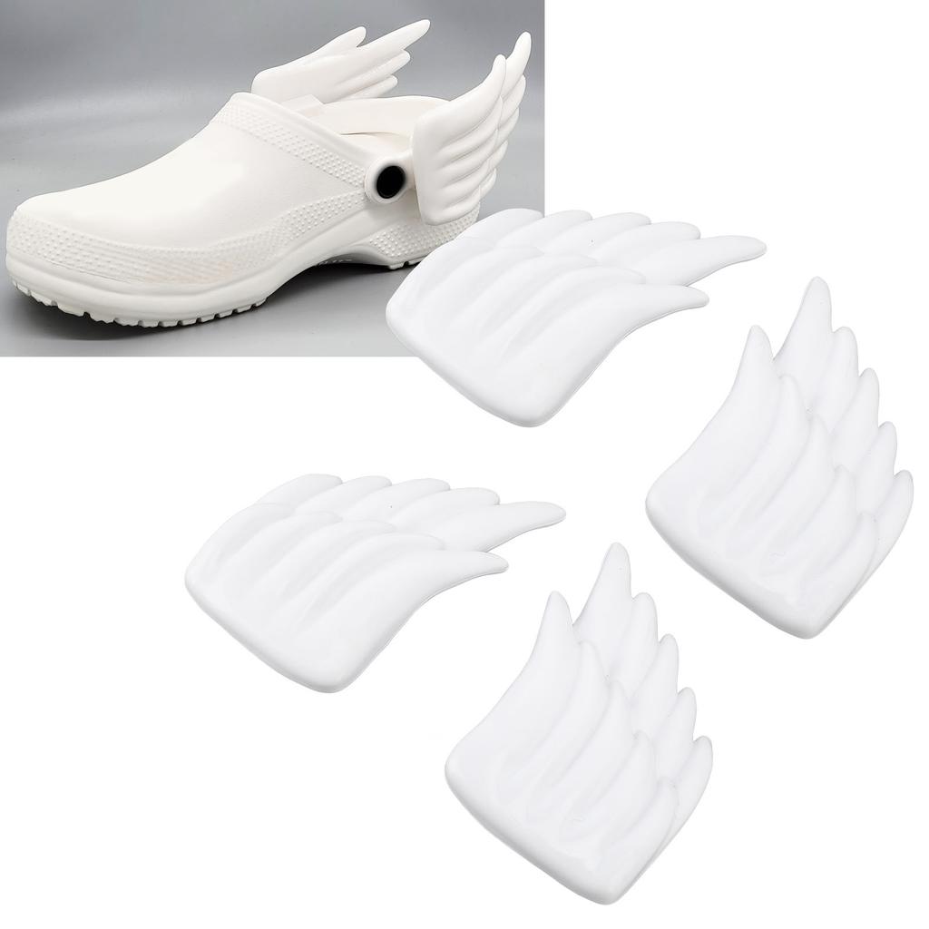 2 Pairs Shoe Wing White ABS Washable with Buckle Wing Shoe Attachment Accessory for Decoration