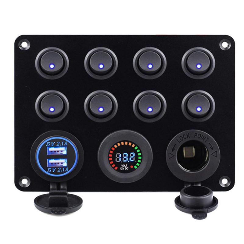 8 Gang Rocker Switch Panel 12V with 4.2A USB Socket Voltmeter Overload Protection ON/Off for Car Boat Marine RV Truck Battery Switches5