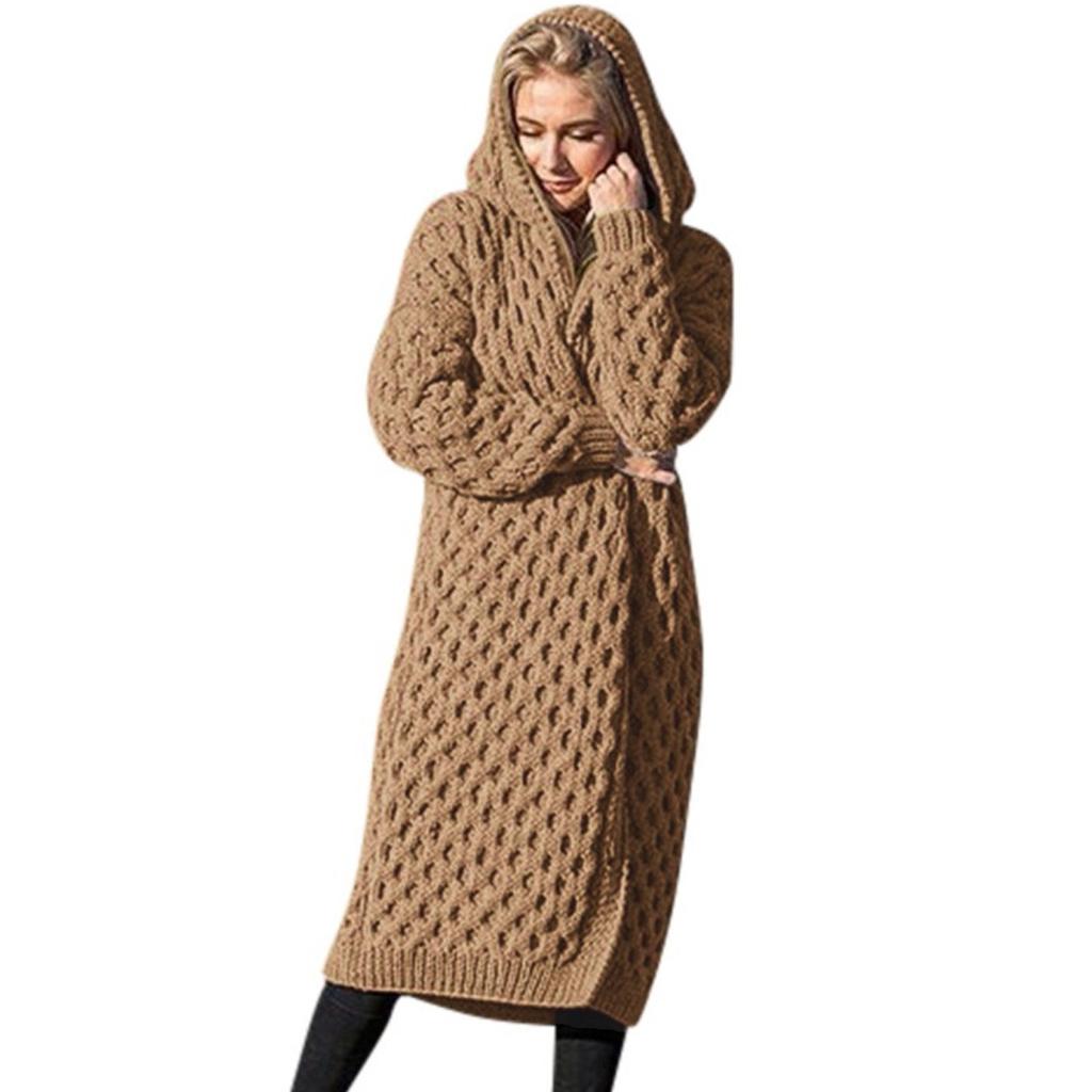 Women Winter Coats Wool Cardigan Solid  Jacket Sweater Long Loose Thick Coat