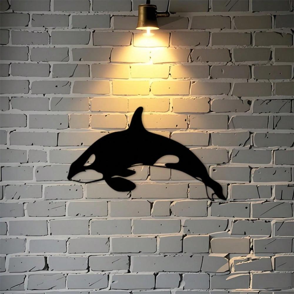 Orca Metal Wall Art Black Whale Silhouette Durable Iron Coastal Decor for Ocean Theme Room Beach House Indoor Outdoor Waterproof Gift for Whale Lovers