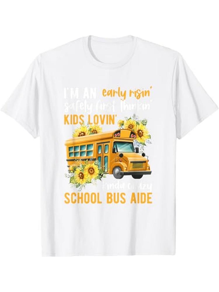 SchoolBus SunflowerFunny Bus Aide Slogan TShirt 100 Cotton ONeck Short Sleeve Summer Casual Mens Tshirt Streetwear