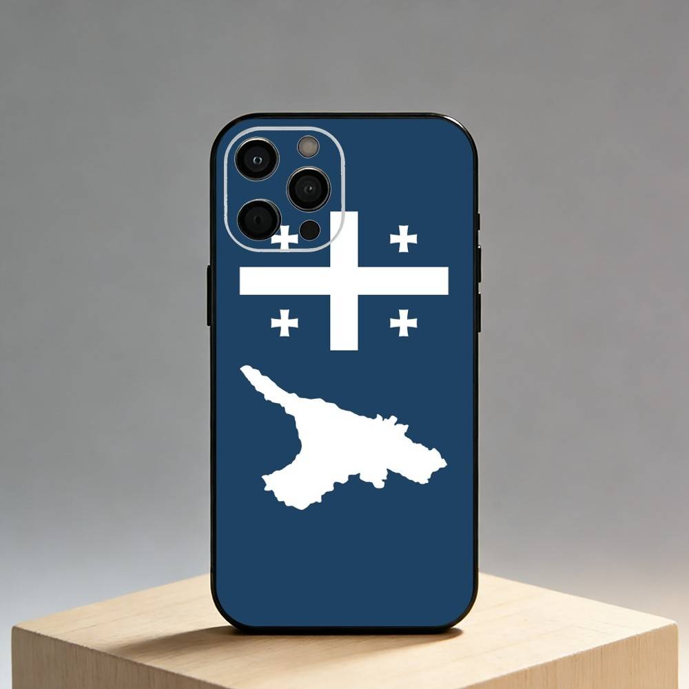 Custodia per Telefono Bandiera della Georgia Per iPhone17,16,15,14,13,12 Plus,Max Copertura Nera in Morbido Silicone
