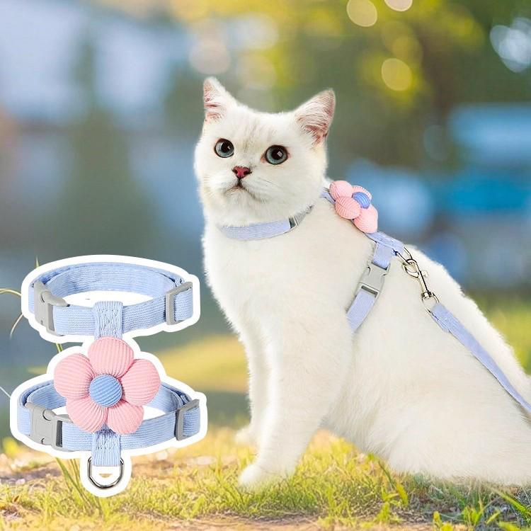 Cat Leash with Floral Adjustable Escape-Proof Harness for Outdoor Walks - Newcomer Discount: 5 Yuan