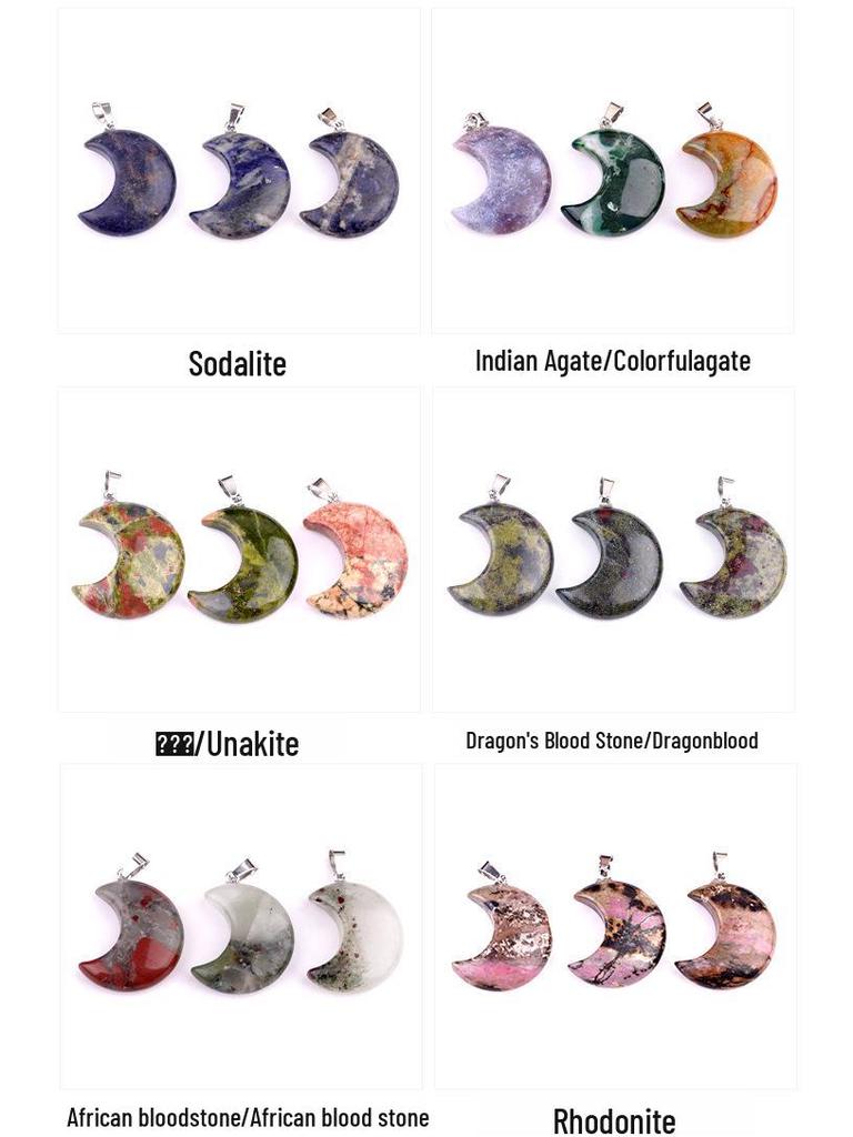Naturkristall Achat 30mm Halbmond Anhänger Halskette mit DIY Sternanhänger