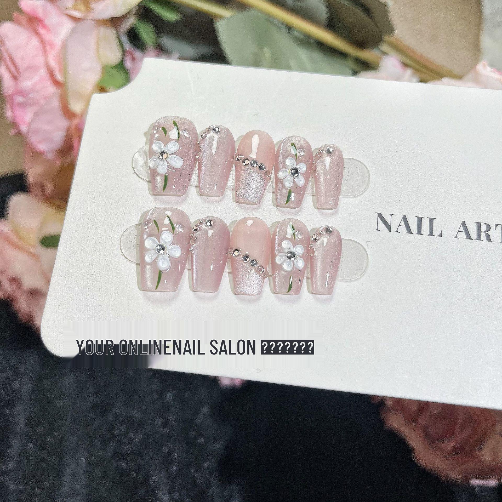 

Сделанные вручную съемные патчи для ногтей с цветами и кошачьим глазом Large