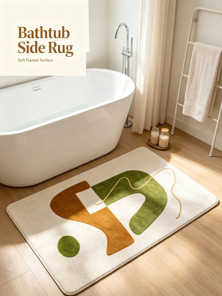 Modern Abstract Geometric Irregular‑Shaped Area Rug Soft Flannel Absorbent Non‑Slip Floor Mat Olive‑Green & Mustard‑Yellow Art C