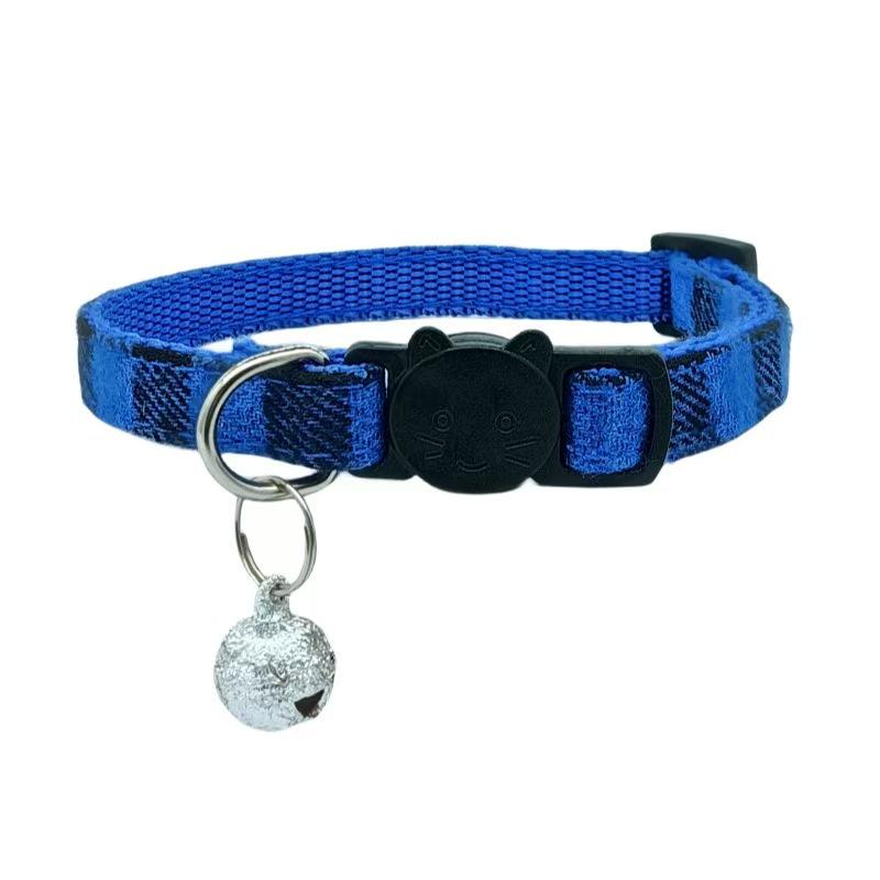 Adjustable Plaid Pet Collar Safety Release Buckle for Kittens