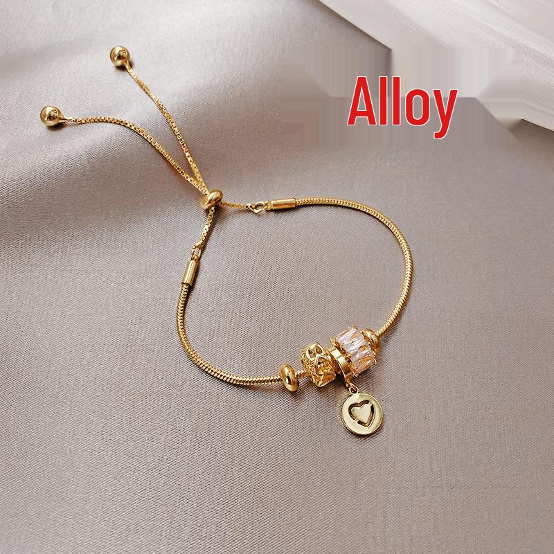 Gold-Plated Zircon Mother-of-Pearl Floral Bracelet: Elegant Luxury Design Jewelry