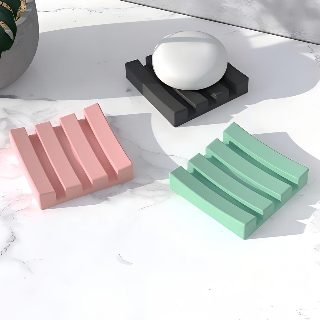 Square Silicone Soap Drying Mat,Multi Functional Splash Guard Barrel for Kitchen&Bathroom Drainage Tray with Non Slip Surface