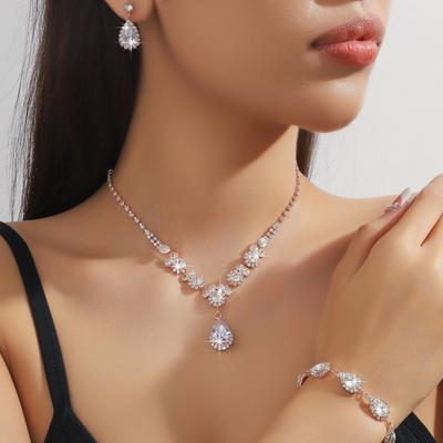 Bridal Jewelry Set Premium Three-Piece Necklace Earrings Bracelet Wedding Dress Luxury Elegant Accessories