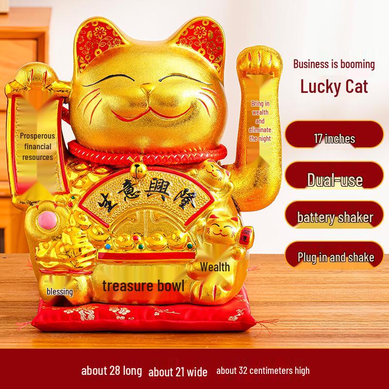 Ceramic Lucky Cat Figurine with Waving Hand – Customizable Gold Shop Gift for 2026 Opening Ceremony