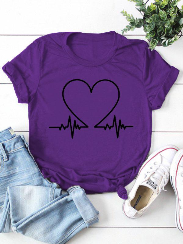 Electrocardiogram Heart Print Women T Shirt Short Sleeve O Neck Loose Women Tshirt Ladies Tee Shirt Tops Clothes Camisetas Mujer