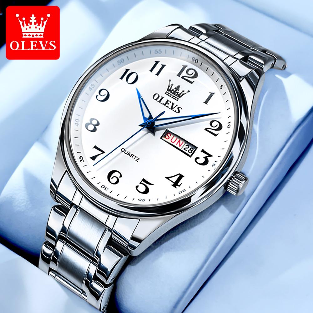 OLEVS 5567 Top Men's Watches Waterproof Gold Stainless Steel Watch Strap Quartz Watch Dual Calendar Luminous Fashion Wristwatch