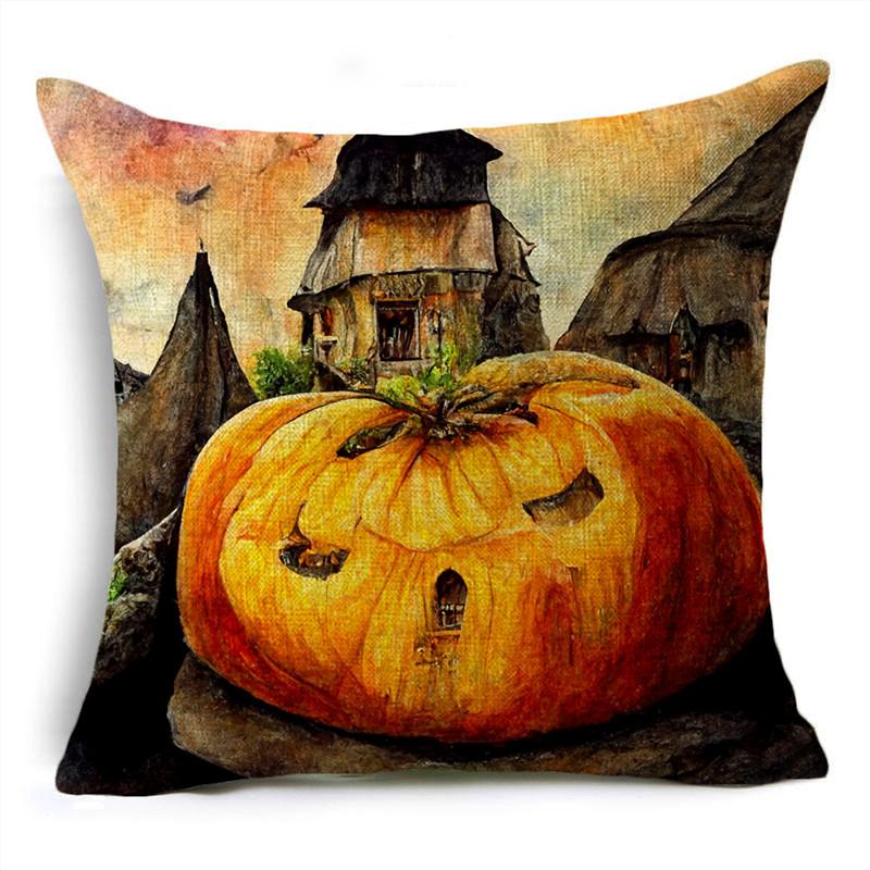 Halloween Interesting Pumpkin Lantern Series Castle Linen Throw Pillowcase Decorative Cushion Cover For Sofa Livingroom Party