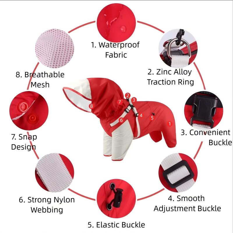Pet Dog Waterproof Coat Puppy Hooded Jacket for Rainy Day Outdoor Dog Raincoat Reflective Clothes for Small Medium Large Dogs