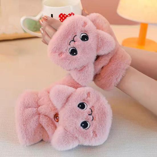 Winter Fuzzy Gloves Women Cartoon Warm Gloves Cute Thickened Fleece Lined Gloves for Indoor Outdoor Exercise Driving