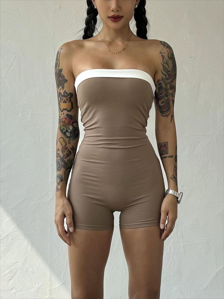Nude Feeling Anti-slip Bandeau Jumpsuit with Chest Pad for Fitness, Yoga, and Running