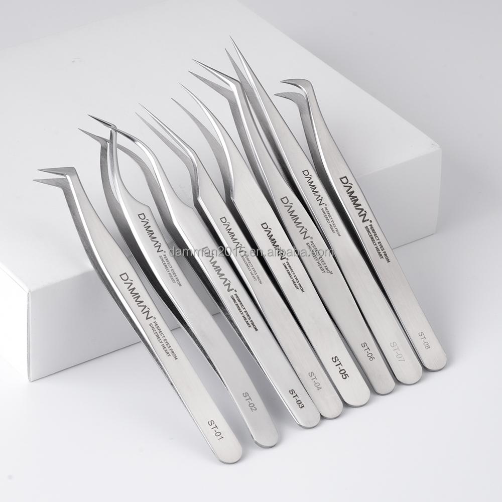 Free Shipping DAMMAN Stainless Steel Eyelash and Eyebrow Tweezers with Pointed Tip for Lash Extensions