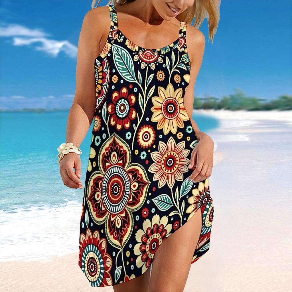 Women's Beach Dress Mini Dress Print Casual Modern Dress Sleeveless Loose Fit Outdoor Daily Summer