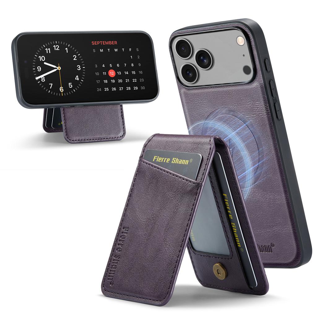 FIERRE SHANN 025 Style For iPhone 17 Pro Case Leather + TPU Detachable Card Slots Phone Cover