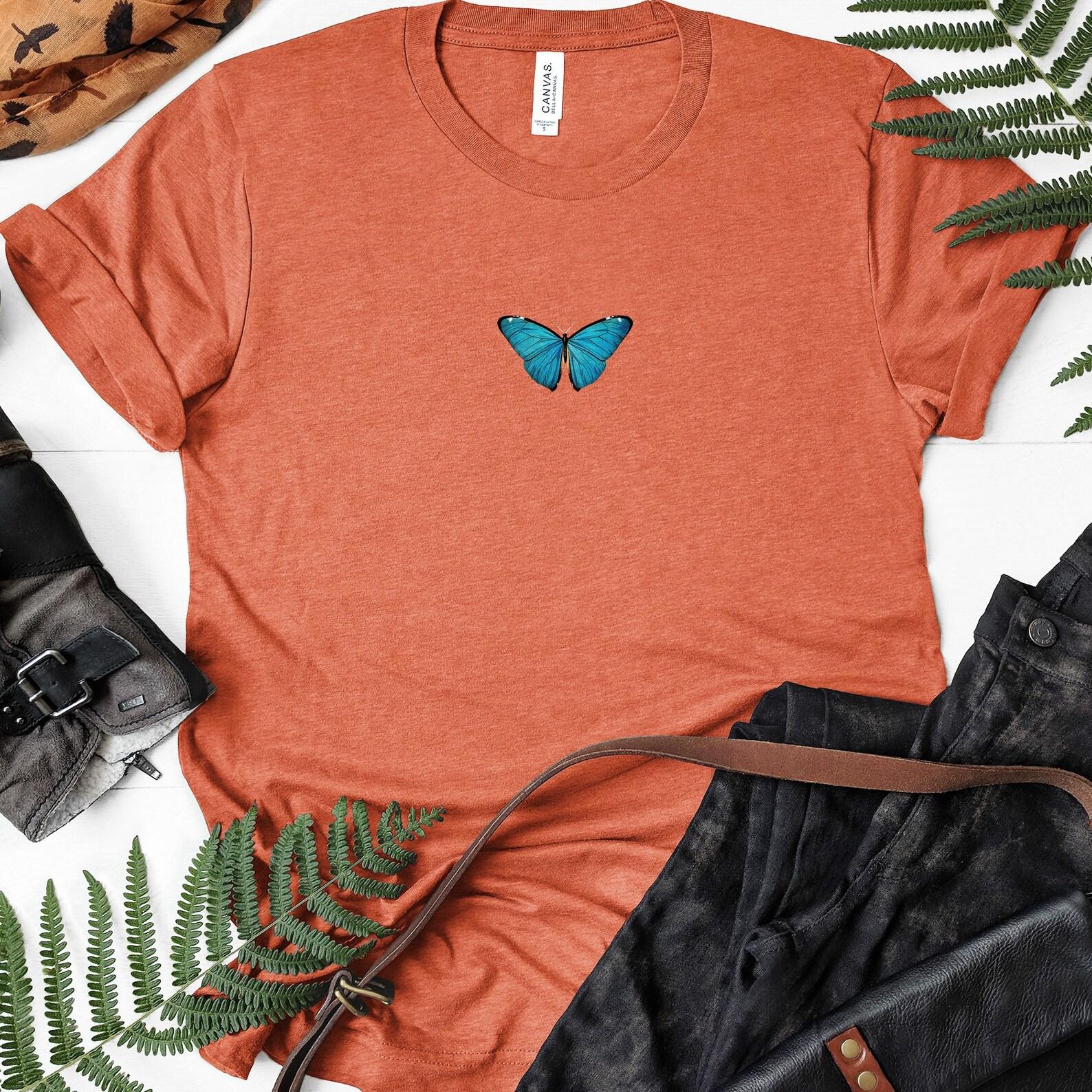Blue Butterfly Shirt, Soft Butterfly Shirt, Women s Butterfly Shirt, Monarch Butterfly T Shirt, Aesthetic Clothing, Mariposa Butterfly 3XL
