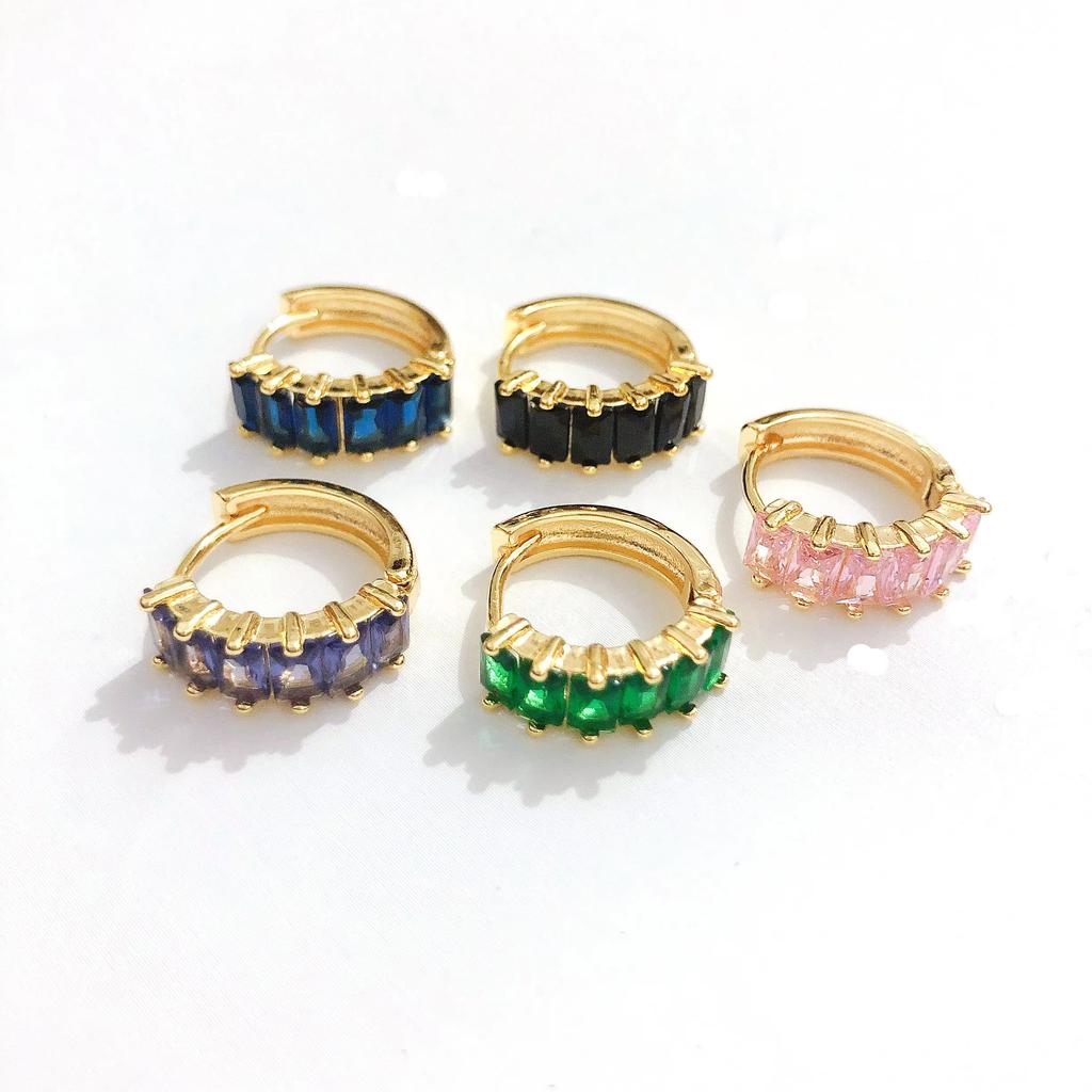 Viral Tiktok Copper Gold Plated Colorful Cubic Zircon Hoop Earrings CZ Jewelry Women Fashion Earring