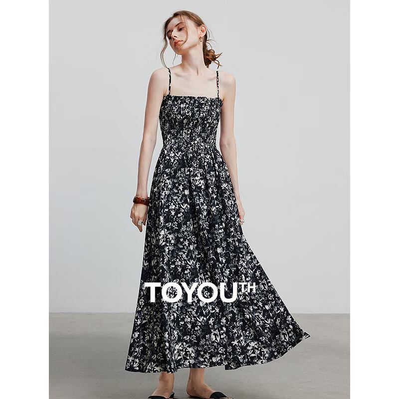 

Chuyu Women s Retro Ink Print Shirred Strappy Maxi Dress S