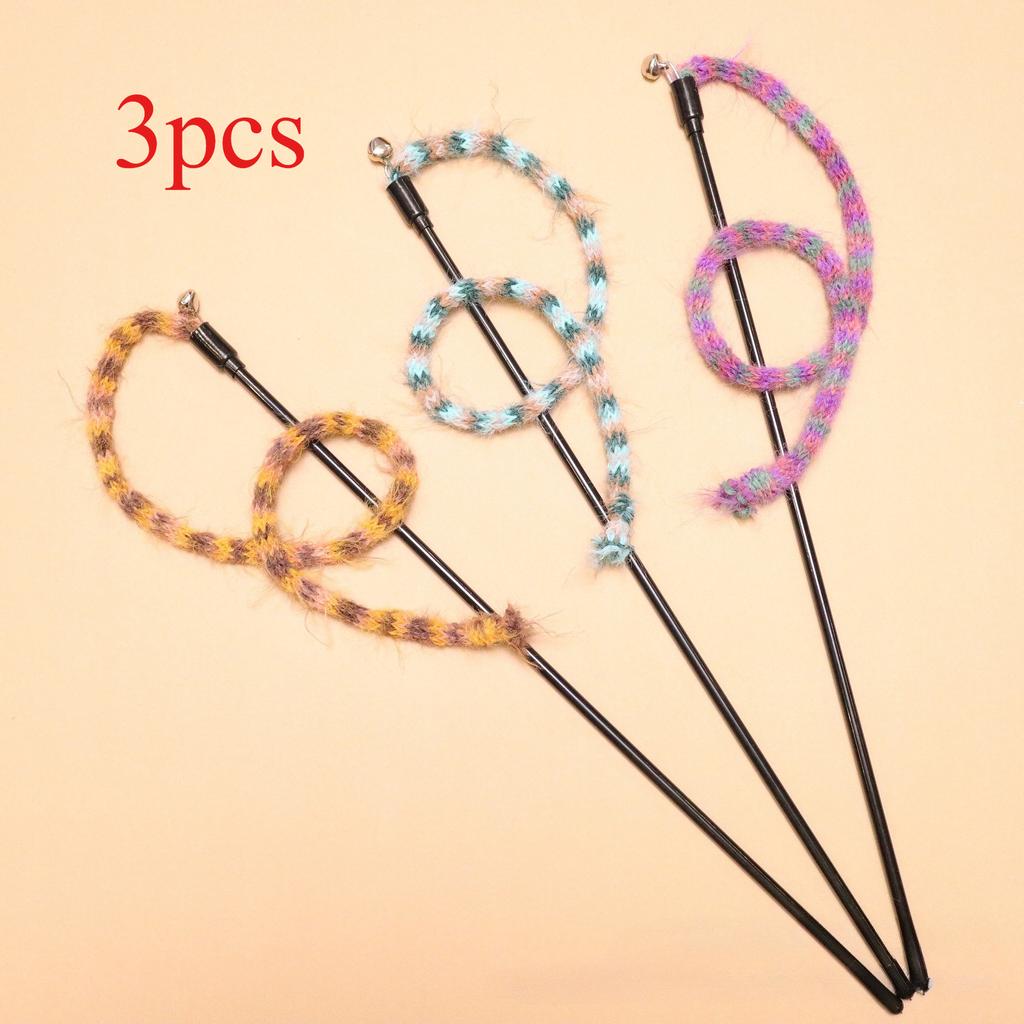 Colorful Striped Plush Rope Cat Teasing Stick Toy Knitting Wool Pet Toys