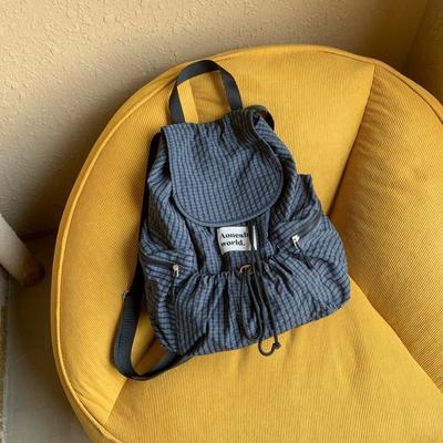 New Plaid Backpack Design Drawstring Casual Large Capacity Versatile Lightweight Nylon Schoolbag Backpack
